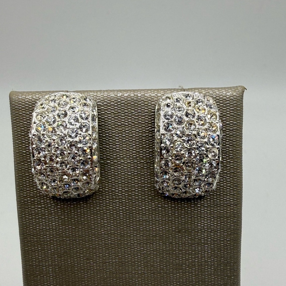 Roman Silver-Tone Pave Crystal Hoop Earrings
